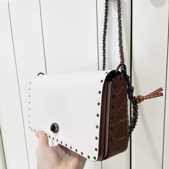 Coach Dinky With Rivets And Snakeskin Detail White Tan Crossbody B1880-30455 - Picture 9 of 16